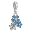 Silver flower charm featuring blue enamel petals and sparkling rhinestones for bracelets - Triple Flower Combination Style (023)