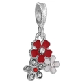 Charm triplo fiore in smalto rosso e bianco per bracciali componibili in argento - Pendaglio Fiore Tricolore (028)