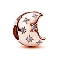 Roségoldfarbener Mondsichel-Charm mit funkelnden Sternen und Zirkonia für DIY-Armbänder - Roségold Stern und Mond Charm