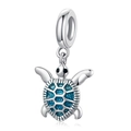 Poliertes Silber-Schildkröten-Charm mit dunkelblauem Glitzerpanzer für DIY Armbänder - Dunkelblaue Glitzer Meeresschildkröte (023)