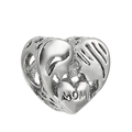 Abalorio de corazón calado de plata S925 con silueta madre e hijo y grabado MOM - Estilo Corazón MOM Plateado (013)