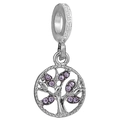 Zilveren levensboom bedeltje met paarse kristallen voor DIY armbanden en sieraden - Paarse Edelsteen Levensboom Hanger (030)