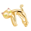 Pendentif chat en or poli avec yeux en pierre verte et oreilles en émail rose - Chat au Dos Arqué Or (018)