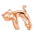 Charm chat en or rose avec yeux en pierres jaunes et détails roses sur les oreilles - Chat au Dos Arqué Or Rose (019)