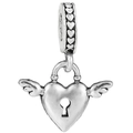 Charm cuore con ali e buco della serratura per bracciale fai da te in argento - 035: Cuore con Ali Argento Retrò