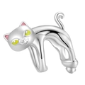 Breloque chat argenté avec yeux jaunes et détails d'oreilles roses pour bijoux DIY - Chat Arqué Argent (020)