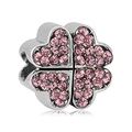Pink heart-shaped four-leaf clover charm with shimmering crystals for DIY bracelets - Four Leaf Clover Pave Pink Diamond Style (044)