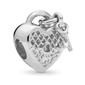 Ciondolo a cuore in argento con chiave per braccialetti con perline DIY - 040: Lucchetto a Cuore in Maglia Svuotata Argento con Chiave