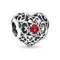 DIY silver hollow heart charm with bright red crystal for snake chain bracelets - Red Stone