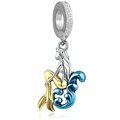 Charming mermaid pendant with silver body, gold tail, and blue wave accents - Liyao-010 / Standard Spec