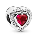 Abalorio de corazón de plata con cristal rojo y halo de diamantes para pulseras DIY - Rojo Brillante