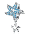Sparkling S925 silver starfish charm with blue crystals for DIY jewelry making - Blue Gemstone Pave Starfish Pendant (023)