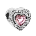 Abalorio de corazón de plata con cristal rosa y pavé de piedras para pulseras de joyería - Rosa