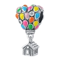 Bunter Emaille-Herz-Heißluftballon und Haus-Charm in polierter Silber-Optik - Haus Herz Heißluftballon (030)