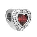 Colgante de corazón con cristal rojo y circonitas blancas para pulseras de abalorios - Rojo