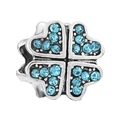 Silver four-leaf clover charm with light blue crystals for DIY jewelry bracelets - Light Blue Pave Clover Bead (043)