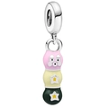 DIY charm jewelry featuring a pink, yellow, and green cartoon donut bead in silver - Tricolor Dango Shape