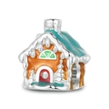 Gingerbread house charm bead in 925 silver with blue roof and colorful enamel details - Winter Gingerbread House Style (004)