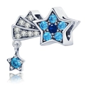 Blue celestial shooting star charm in S925 sterling silver with sparkling blue gems - Blue Sapphire Pave Shooting Star Pendant (030)