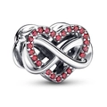 Colgante de corazón en plata con cristales rojos y símbolo de infinito en fondo blanco - Estilo de Símbolo de Infinito de Corazón (002)