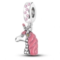 Ciondolo unicorno in smalto rosa e metallo argento con cristalli di zircone per gioielli - Stile Unicorno Rosa (041)