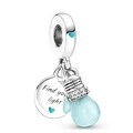 Find your light silver charm with light blue gemstone and heart-shaped engraving detail - Light Blue Teardrop Gemstone Text Charm (033)