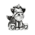 Charm unicorno in argento ossidato con ali dettagliate e motivo a cuore sullo zoccolo - Unicorno Argento Antico / taglia standard