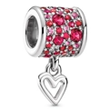Charme perle en argent avec cristaux roses et rouges et un pendentif cœur ajouré - Ensemble Cœur et Baril en Pierre Précieuse Dégradée (007)