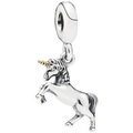 Silver unicorn charm with golden horn accent for bracelets and necklaces - Standard Spec / Gold Horn Unicorn (007)
