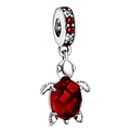Pendentif tortue de mer avec émail rouge et cristaux brillants pour la création de bijoux - Style de Tortue de Mer Couleur Rouge Argent (008)