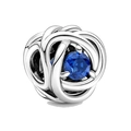 Exquisite hollow silver charm bead with dark blue gemstone for DIY charm bracelets - Silver Blue