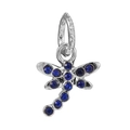 Silver dragonfly pendant charm with deep blue crystal accents on white background - Deep Blue Rhinestone Dragonfly (005)