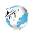 Travel theme earth bead charm with blue enamel and silver airplane for DIY jewelry - Blue Silver Airplane Earth Charm (042)