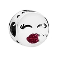 Charme en argent avec cils et lèvres rouges scintillantes pour bracelet DIY - Emoji Lèvres Rouges et Petite Décoration de Cœur (027)