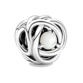 Silver openwork charm bead with multilayer metal lines and central white pearl - White Faux Pearl