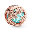 Rose gold flower charm bead with blue gemstone and diamonds for DIY jewelry - Standard Spec / Light Blue Style (007)