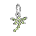 Silver dragonfly pendant with green crystal wings and textured circular clasp charm - Green Rhinestone Dragonfly (008)