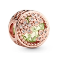 Rose gold flower charm with green crystal center and heart cut-outs on side - Standard Spec / Green Style (008)
