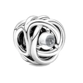 Silver woven design charm with center translucent gemstone for DIY bracelet jewelry - Clear