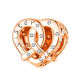 Rose gold heart bead with sister engraving and cubic zirconia for charm bracelets - Rose Gold