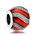 Charm spirale en émail rouge avec zircon pour bracelets et colliers personnalisés - Breloque en Zirconia Pavé à Rayures Spirales Rouges (020)