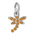 Silver dragonfly charm pendant featuring vibrant orange cubic zirconia crystals - Orange Rhinestone Dragonfly (012)
