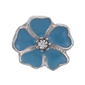 Blue enamel flower charm with central sparkling rhinestone and silver metal plating - Minimalist Petal Style (035)
