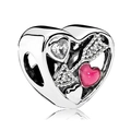 Charm cœur ajouré avec émail rose et pierres pavées étincelantes pour bracelets - Cœurs Creux Multiples et Breloque Amour Rose (021)