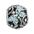Silver hollow bead charm with light green gemstones in a star pattern for DIY bracelets - Teal Star Bead (013)
