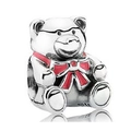Pendentif ours avec lunettes noires et nœud papillon rouge pour bijoux DIY - Style Ours de Dessin Animé avec Lunettes et Nœud Rouge (022)