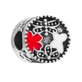 Perle argentée avec fleurs en émail rouge et blanc et relief libellule pour bracelets DIY - Relief de Libellule Florale en Émail Rouge et Blanc (023)