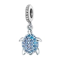 Polished silver sea turtle charm with gradient blue zircon inlay for beaded bracelets - Normal Specification / Sea Turtle Style (Z-001)