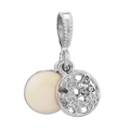 Silver charm featuring butterfly and daisy cutouts with sparkling crystal accents - Butterfly Daisy Double Disc (016)