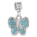 Charm a farfalla d'argento con strass azzurri per braccialetti fai-da-te - Ciondolo Farfalla Argento Pavé Strass Blu Chiaro (034)